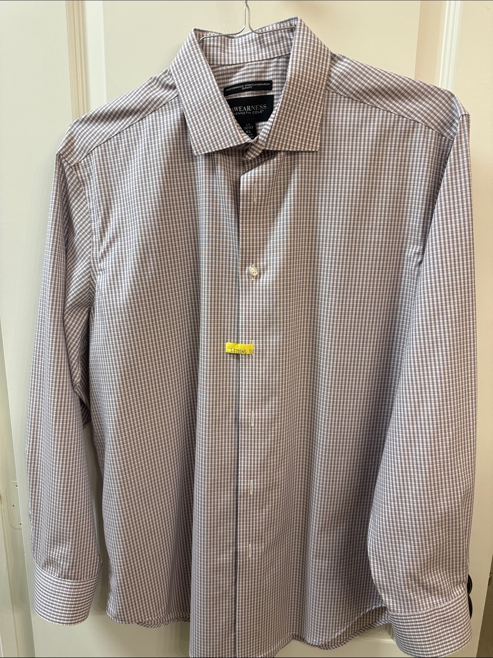 Kenneth Cole Men’s Light Gray & White Micro-Check Dress Shirt